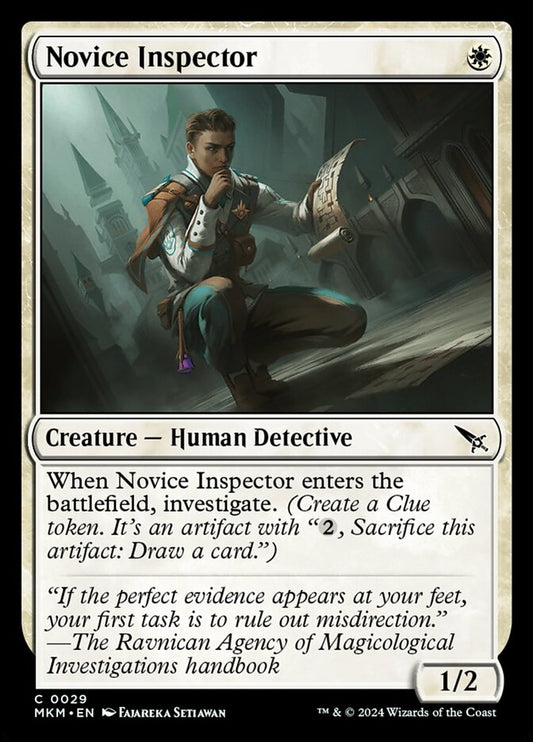 This Is An Image Of The Magic The Gathering Card Novice Inspector From The Set Murders at Karlov Manor - Designed By Artist Fajareka Setiawan