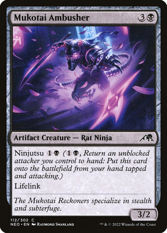 This Is An Image Of The Magic The Gathering Card Mukotai Ambusher From The Set Kamigawa: Neon Dynasty - Designed By Artist Raymond Swanland