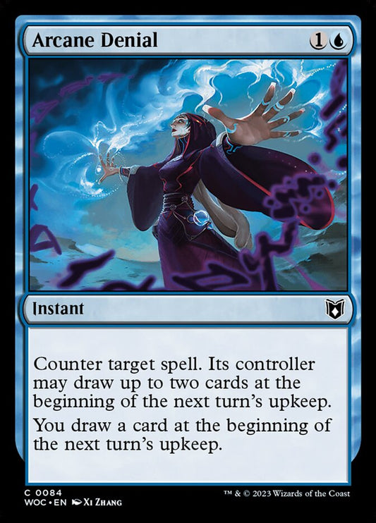 This Is An Image Of The Magic The Gathering Card Arcane Denial From The Set Duskmourn: House of Horror Commander - Designed By Artist Xi Zhang