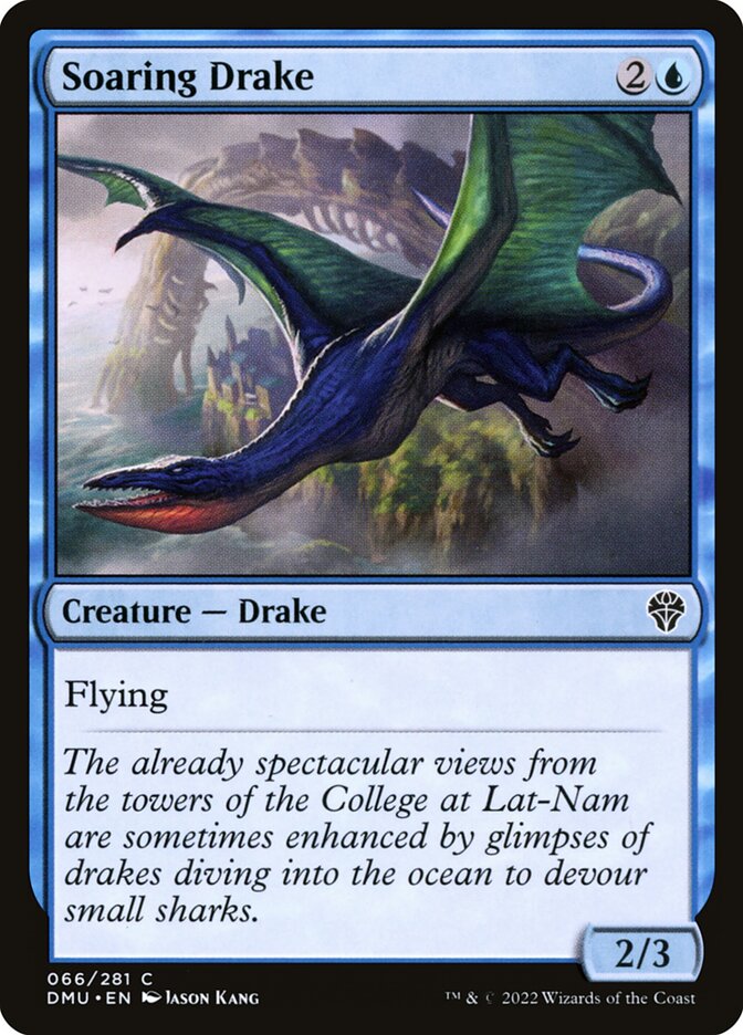 This Is An Image Of The Magic The Gathering Card Soaring Drake From The Set Dominaria United - Designed By Artist Jason Kang