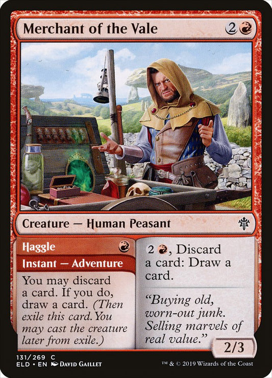 This Is An Image Of The Magic The Gathering Card Merchant of the Vale // Haggle From The Set Throne of Eldraine - Designed By Artist David Gaillet