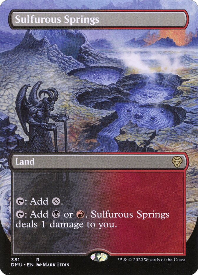 This Is An Image Of The Magic The Gathering Card Sulfurous Springs From The Set Duskmourn: House of Horror Commander - Designed By Artist Bruce Brenneise