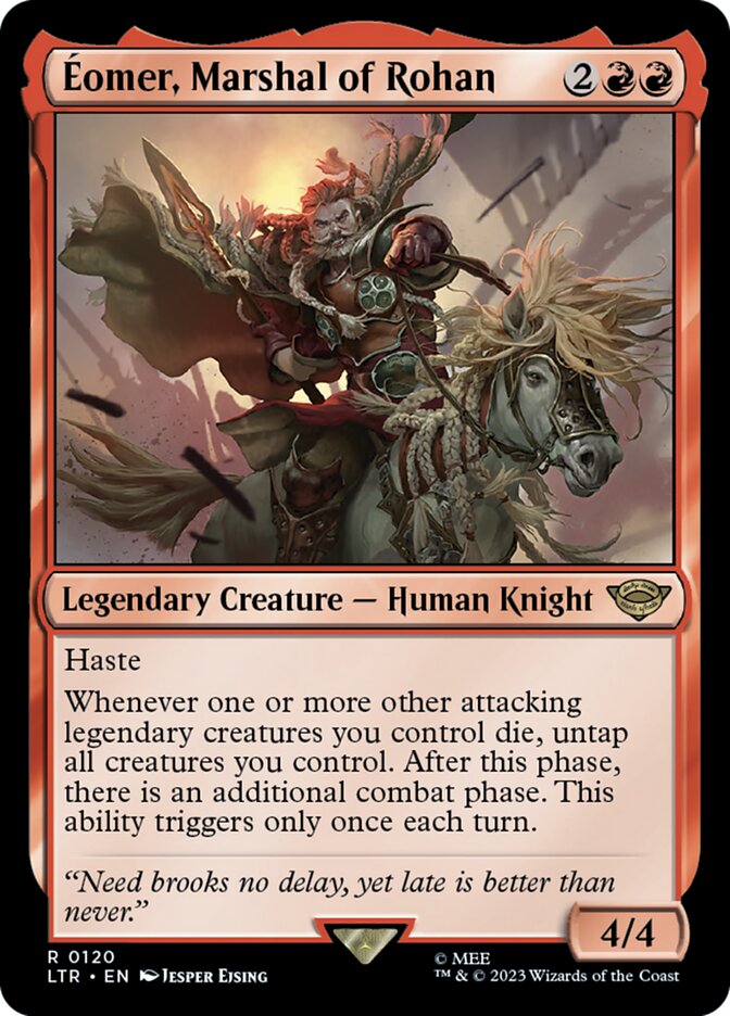 This Is An Image Of The Magic The Gathering Card Éomer, Marshal of Rohan From The Set The Lord of the Rings: Tales of Middle-earth - Designed By Artist Jesper Ejsing