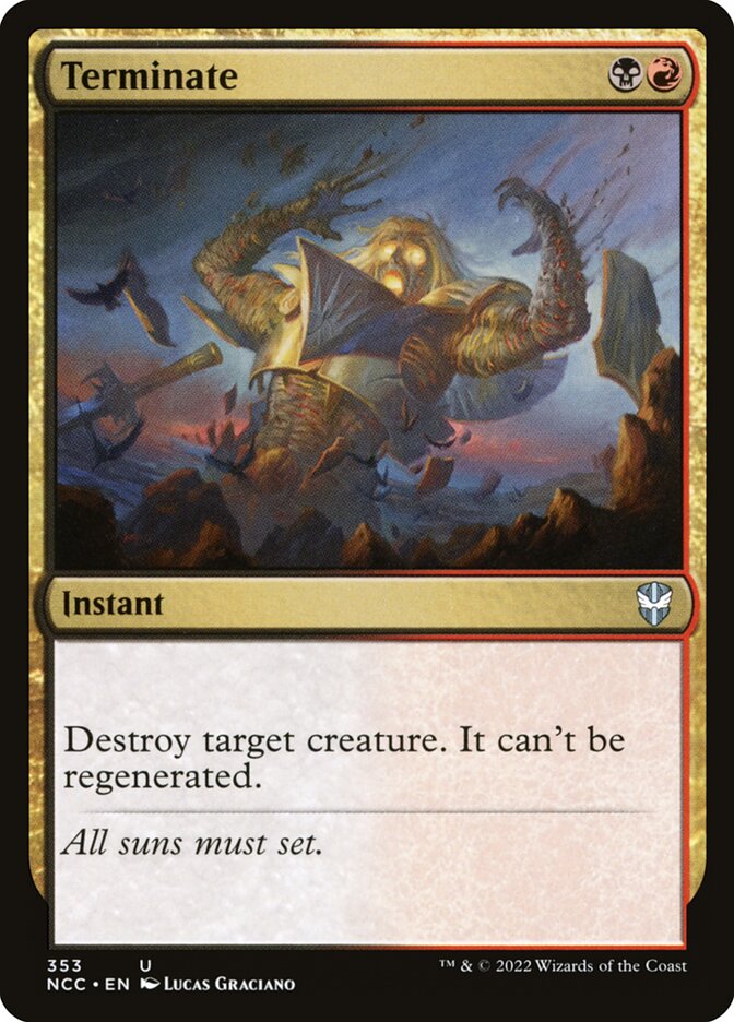 This Is An Image Of The Magic The Gathering Card Terminate From The Set Dominaria United Commander - Designed By Artist DiTerlizzi