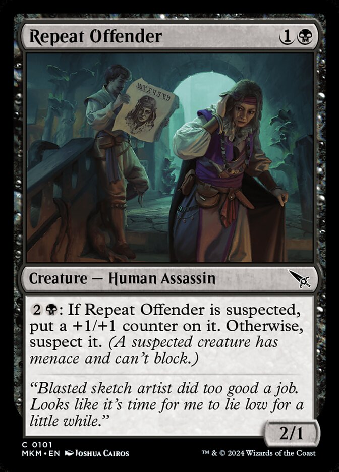 This Is An Image Of The Magic The Gathering Card Repeat Offender From The Set Murders at Karlov Manor - Designed By Artist Joshua Cairos