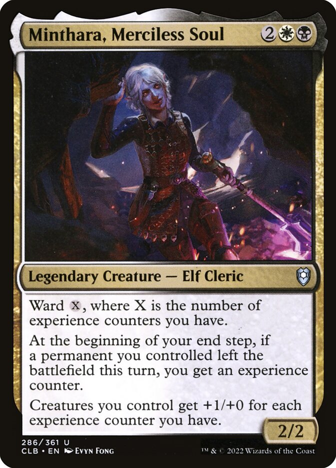 This Is An Image Of The Magic The Gathering Card Minthara, Merciless Soul From The Set Commander Legends: Battle for Baldur's Gate - Designed By Artist Evyn Fong
