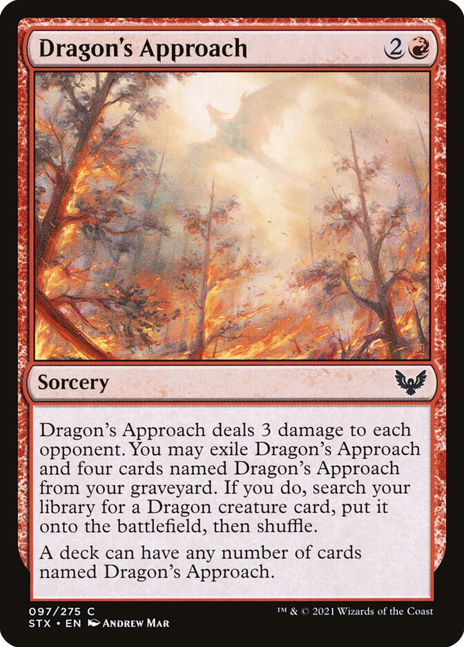This Is An Image Of The Magic The Gathering Card Dragon's Approach From The Set Strixhaven: School of Mages - Designed By Artist Andrew Mar