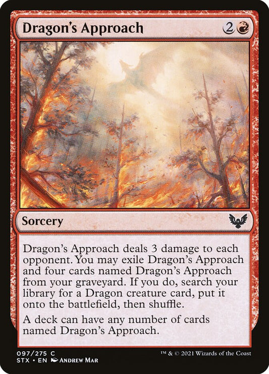 This Is An Image Of The Magic The Gathering Card Dragon's Approach From The Set Strixhaven: School of Mages - Designed By Artist Andrew Mar