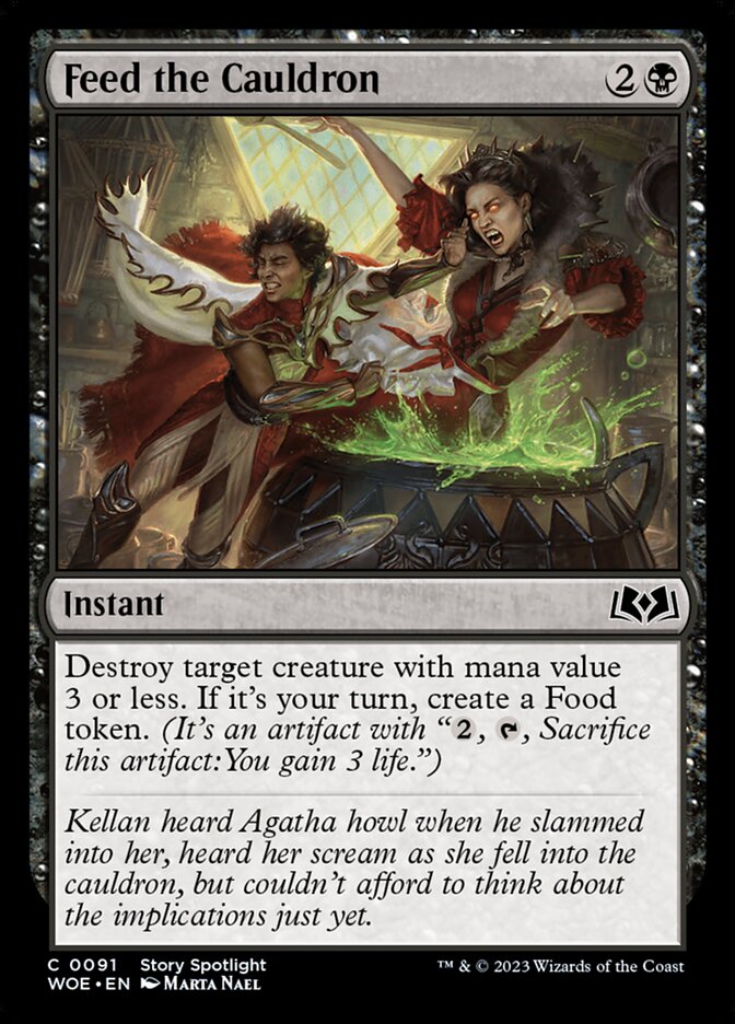 This Is An Image Of The Magic The Gathering Card Feed the Cauldron From The Set Wilds of Eldraine - Designed By Artist Marta Nael