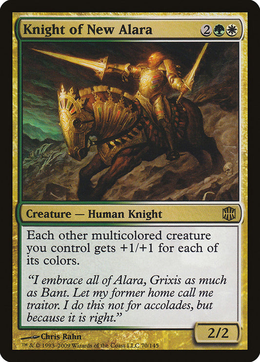 This Is An Image Of The Magic The Gathering Card Knight of New Alara From The Set Dominaria United Commander - Designed By Artist Chris Rahn