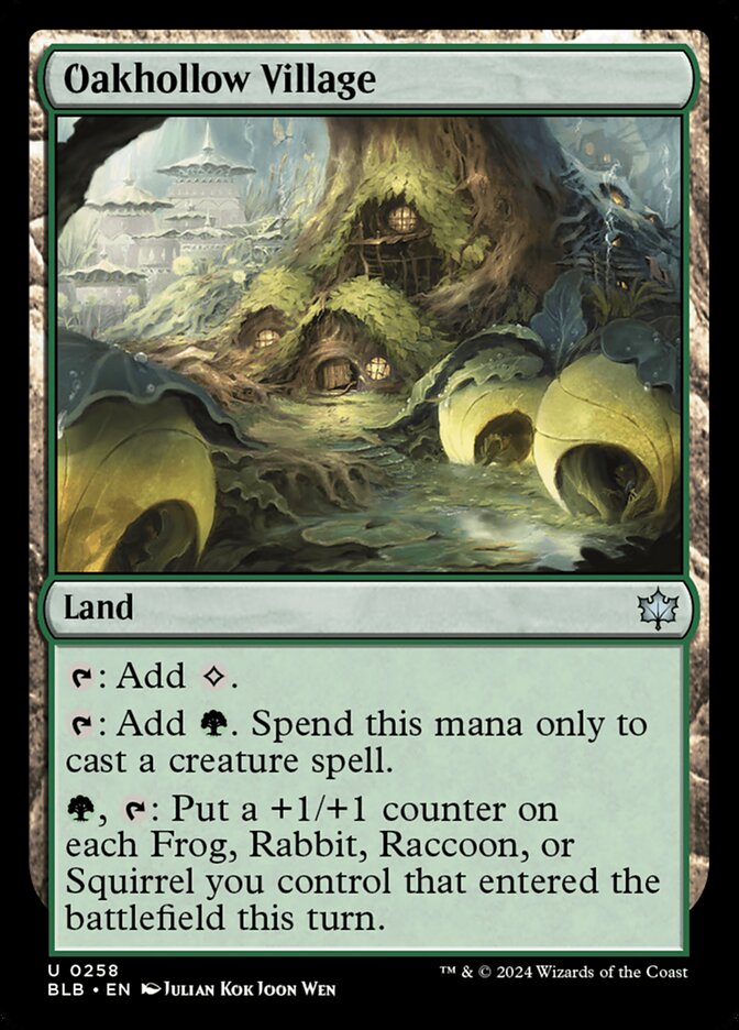 This Is An Image Of The Magic The Gathering Card Oakhollow Village From The Set Bloomburrow - Designed By Artist Julian Kok Joon Wen