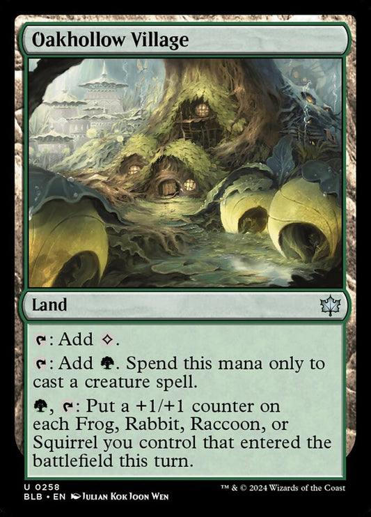 This Is An Image Of The Magic The Gathering Card Oakhollow Village From The Set Bloomburrow - Designed By Artist Julian Kok Joon Wen