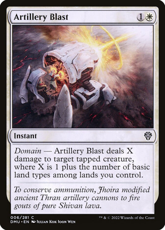 This Is An Image Of The Magic The Gathering Card Artillery Blast From The Set Dominaria United - Designed By Artist Julian Kok Joon Wen