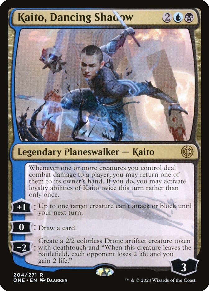 This Is An Image Of The Magic The Gathering Card Kaito, Dancing Shadow From The Set Phyrexia: All Will Be One - Designed By Artist Daarken