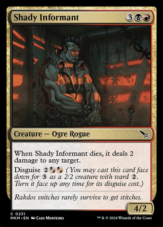 This Is An Image Of The Magic The Gathering Card Shady Informant From The Set Murders at Karlov Manor - Designed By Artist Caio Monteiro