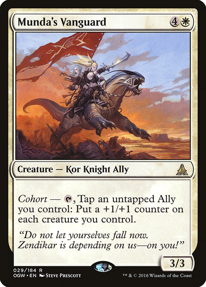 This Is An Image Of The Magic The Gathering Card Munda's Vanguard From The Set Oath of the Gatewatch - Designed By Artist Steve Prescott
