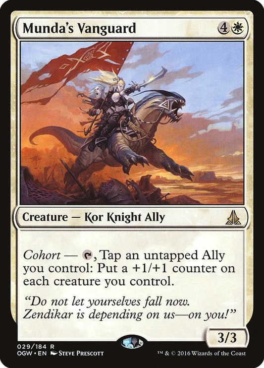 This Is An Image Of The Magic The Gathering Card Munda's Vanguard From The Set Oath of the Gatewatch - Designed By Artist Steve Prescott