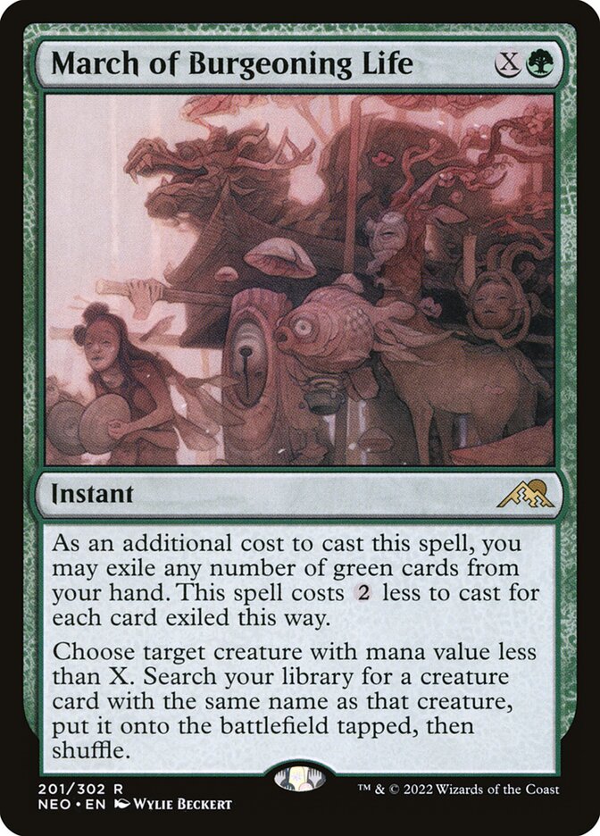 This Is An Image Of The Magic The Gathering Card March of Burgeoning Life From The Set Kamigawa: Neon Dynasty - Designed By Artist Wylie Beckert