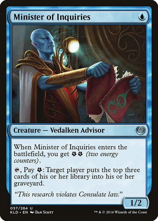 This Is An Image Of The Magic The Gathering Card Minister of Inquiries From The Set Kaladesh - Designed By Artist Dan Murayama Scott