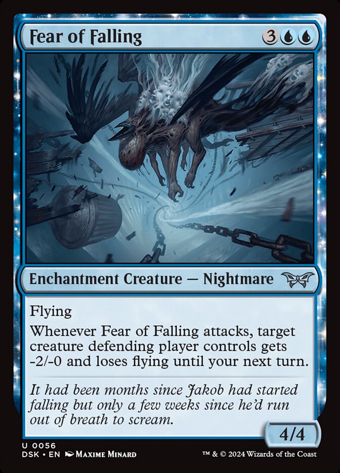 This Is An Image Of The Magic The Gathering Card Fear of Falling From The Set Duskmourn: House of Horror - Designed By Artist Maxime Minard