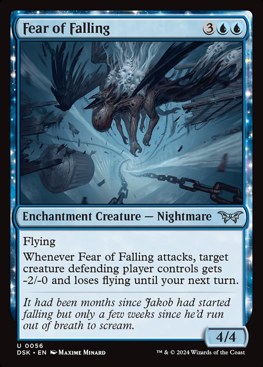 This Is An Image Of The Magic The Gathering Card Fear of Falling From The Set Duskmourn: House of Horror - Designed By Artist Maxime Minard