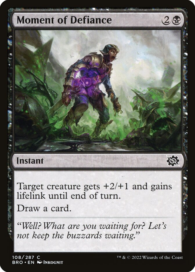 This Is An Image Of The Magic The Gathering Card Moment of Defiance From The Set The Brothers' War - Designed By Artist Inkognit