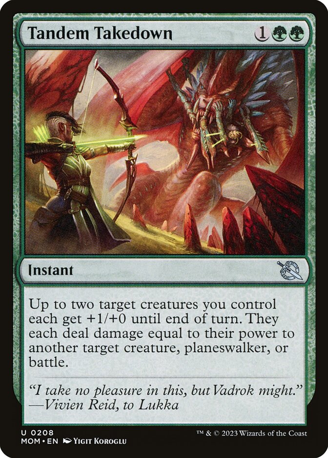 This Is An Image Of The Magic The Gathering Card Tandem Takedown From The Set March of the Machine - Designed By Artist Yigit Koroglu