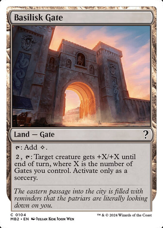 This Is An Image Of The Magic The Gathering Card Basilisk Gate From The Set Commander Legends: Battle for Baldur's Gate - Designed By Artist Julian Kok Joon Wen