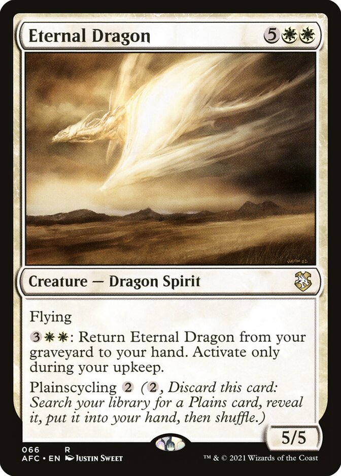 This Is An Image Of The Magic The Gathering Card Eternal Dragon From The Set Forgotten Realms Commander - Designed By Artist Justin Sweet