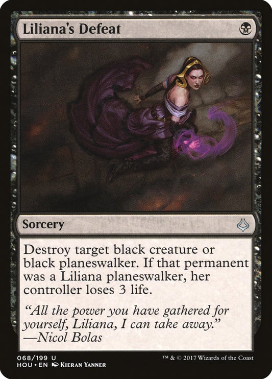 This Is An Image Of The Magic The Gathering Card Liliana's Defeat From The Set Hour of Devastation - Designed By Artist Kieran Yanner