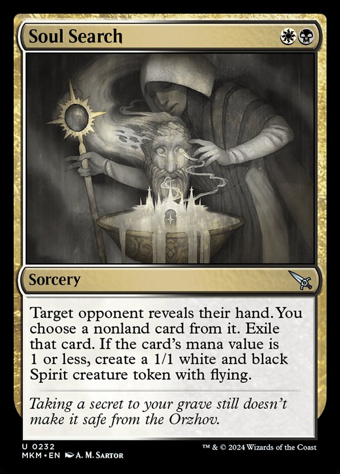 This Is An Image Of The Magic The Gathering Card Soul Search From The Set Murders at Karlov Manor - Designed By Artist A. M. Sartor