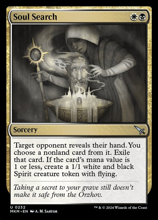 This Is An Image Of The Magic The Gathering Card Soul Search From The Set Murders at Karlov Manor - Designed By Artist A. M. Sartor