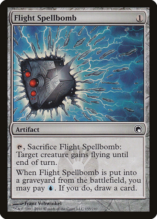 This Is An Image Of The Magic The Gathering Card Flight Spellbomb From The Set Scars of Mirrodin - Designed By Artist Franz Vohwinkel