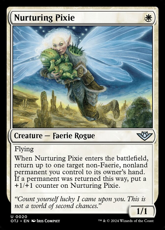 This Is An Image Of The Magic The Gathering Card Nurturing Pixie From The Set Outlaws of Thunder Junction - Designed By Artist Iris Compiet