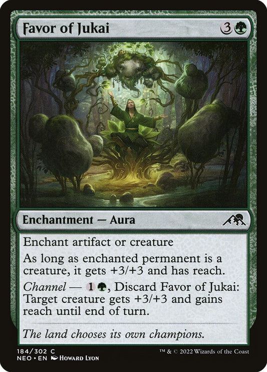 This Is An Image Of The Magic The Gathering Card Favor of Jukai From The Set Kamigawa: Neon Dynasty - Designed By Artist Howard Lyon