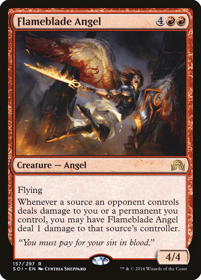 This Is An Image Of The Magic The Gathering Card Flameblade Angel From The Set Shadows over Innistrad - Designed By Artist Cynthia Sheppard