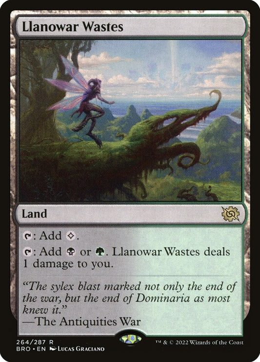 This Is An Image Of The Magic The Gathering Card Llanowar Wastes From The Set Tarkir: Dragonstorm Commander - Designed By Artist Lucas Graciano