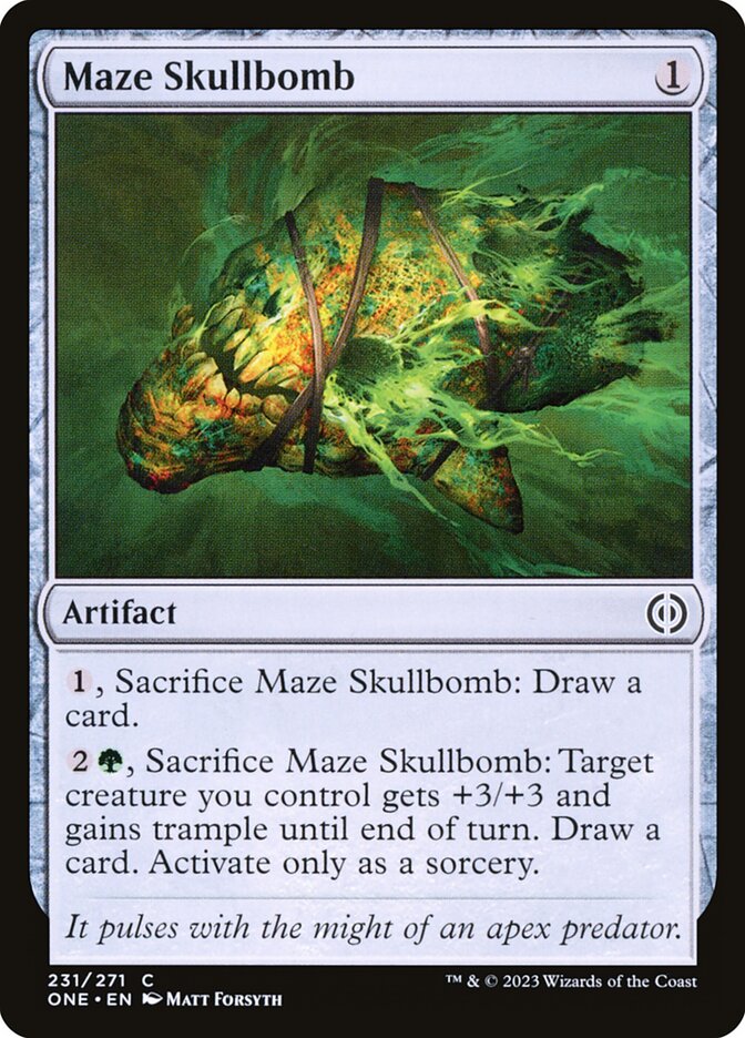This Is An Image Of The Magic The Gathering Card Maze Skullbomb From The Set Phyrexia: All Will Be One - Designed By Artist Matt Forsyth