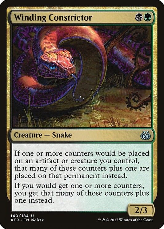 This Is An Image Of The Magic The Gathering Card Winding Constrictor From The Set Aether Revolt - Designed By Artist Izzy