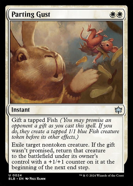 This Is An Image Of The Magic The Gathering Card Parting Gust From The Set Bloomburrow - Designed By Artist Nils Hamm