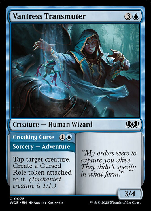 This Is An Image Of The Magic The Gathering Card Vantress Transmuter // Croaking Curse From The Set Wilds of Eldraine - Designed By Artist Andrey Kuzinskiy