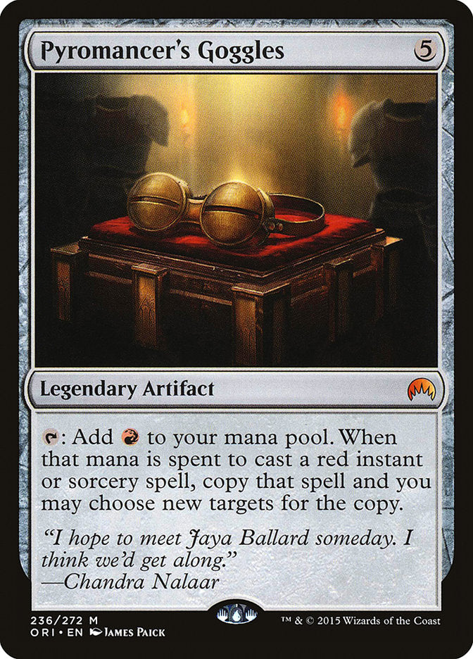 This Is An Image Of The Magic The Gathering Card Pyromancer's Goggles From The Set Foundations - Designed By Artist Kevin Sidharta
