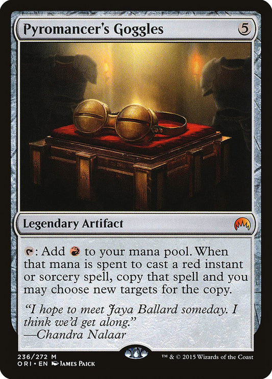 This Is An Image Of The Magic The Gathering Card Pyromancer's Goggles From The Set Foundations - Designed By Artist Kevin Sidharta