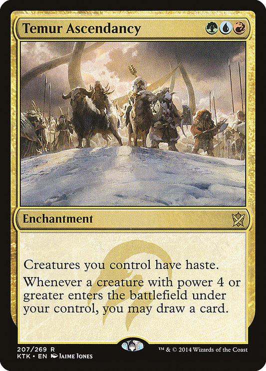 This Is An Image Of The Magic The Gathering Card Temur Ascendancy From The Set Tarkir: Dragonstorm Commander - Designed By Artist Jaime Jones