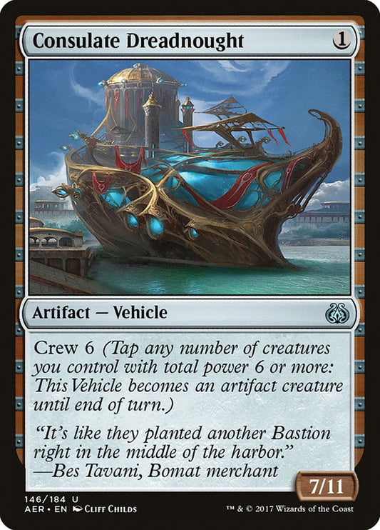 This Is An Image Of The Magic The Gathering Card Consulate Dreadnought From The Set Aether Revolt - Designed By Artist Cliff Childs