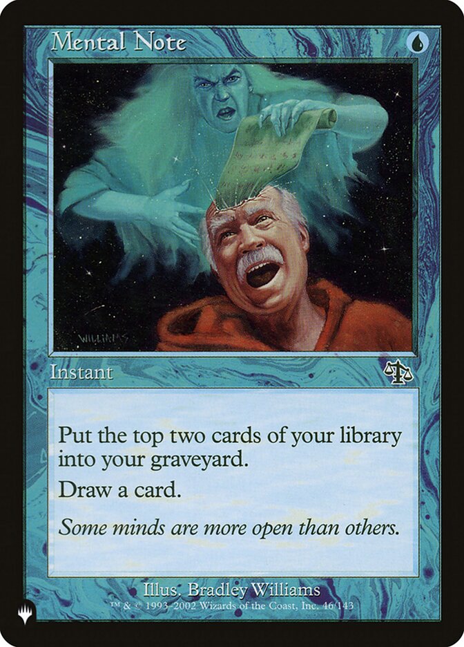 This Is An Image Of The Magic The Gathering Card Mental Note From The Set Judgment - Designed By Artist Bradley Williams