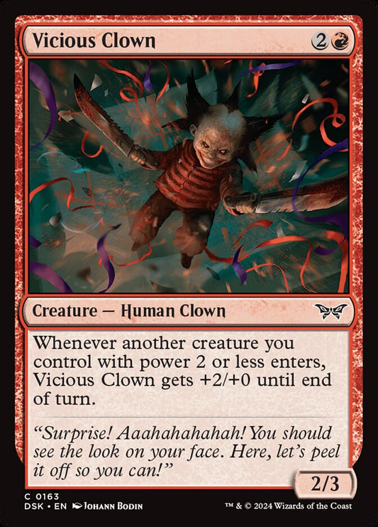 This Is An Image Of The Magic The Gathering Card Vicious Clown From The Set Duskmourn: House of Horror - Designed By Artist Johann Bodin
