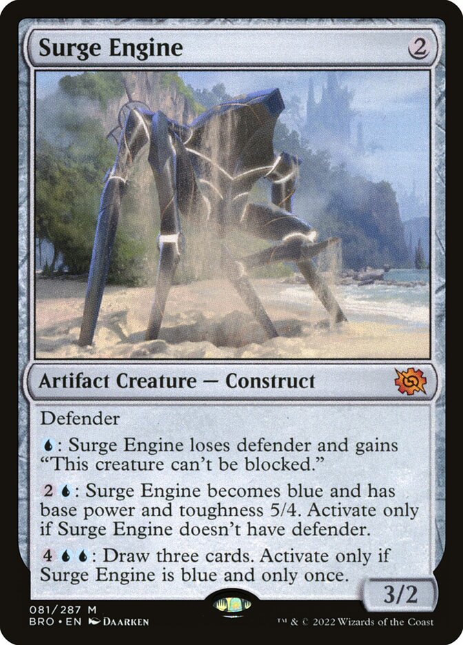 This Is An Image Of The Magic The Gathering Card Surge Engine From The Set The Brothers' War - Designed By Artist Daarken