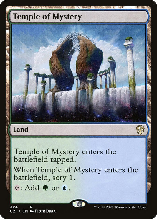 This Is An Image Of The Magic The Gathering Card Temple of Mystery From The Set Tarkir: Dragonstorm Commander - Designed By Artist Piotr Dura