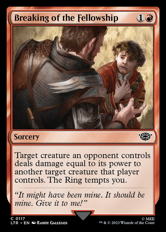This Is An Image Of The Magic The Gathering Card Breaking of the Fellowship From The Set The Lord of the Rings: Tales of Middle-earth - Designed By Artist Randy Gallegos